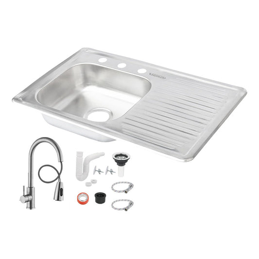 Fregadero Tarja Empotrar Acero Inox 80x50 C/kit Mezc Premium