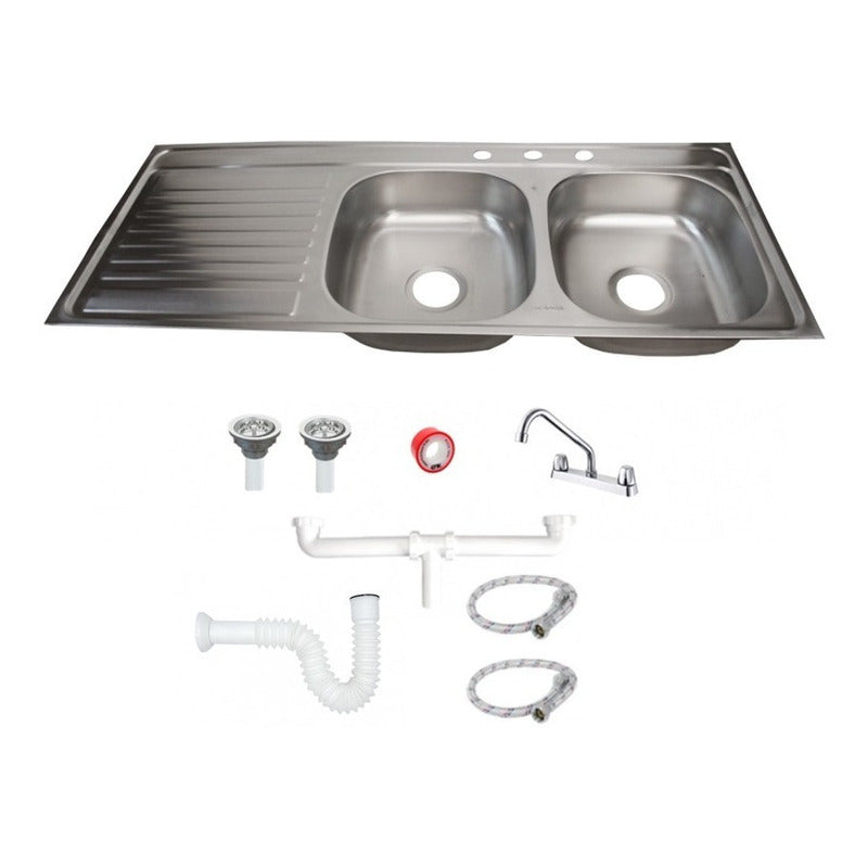 Fregadero Tarja Tina Doble Con Escurridor Acero Inox Con Kit