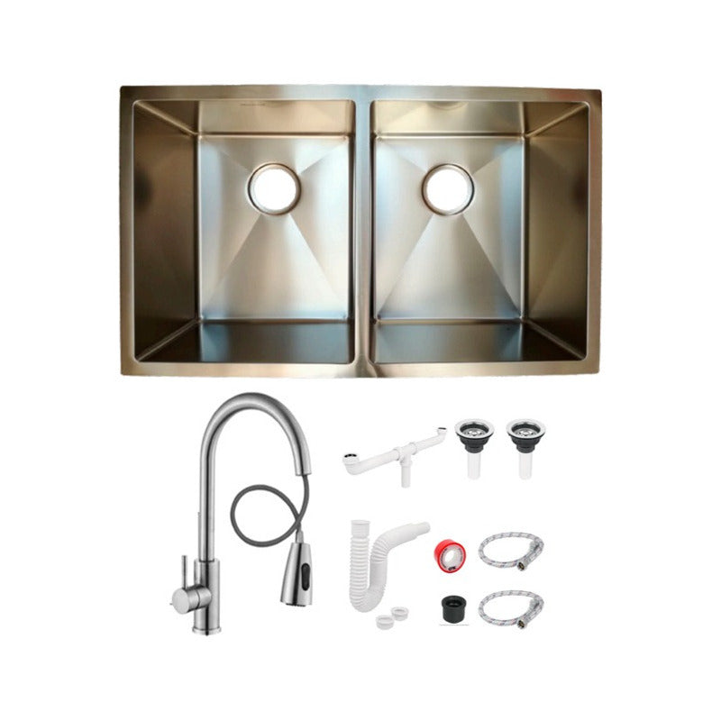 Fregadero Tarja Submontar Doble Tina Acero Inox Lujo C/kit