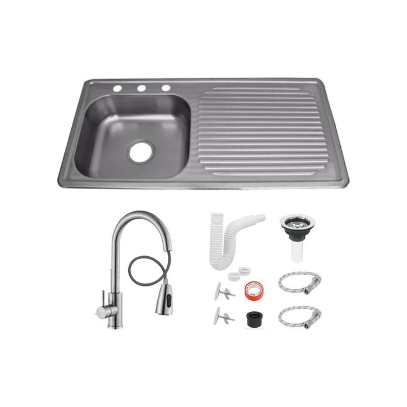 Fregadero Tarja Acero Inox Empotrar 100x50 Con Kit Premium