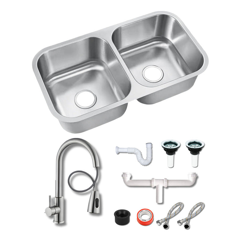 Fregadero Tarja Submontar Doble Tina Acero Inox C/kit Mezc P