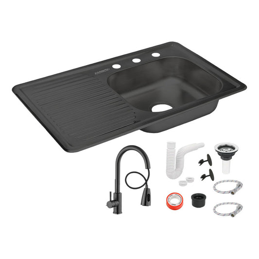 Fregadero Tarja Empotrar Acero Inox 80x50 Kit Premium Negra Color Negro