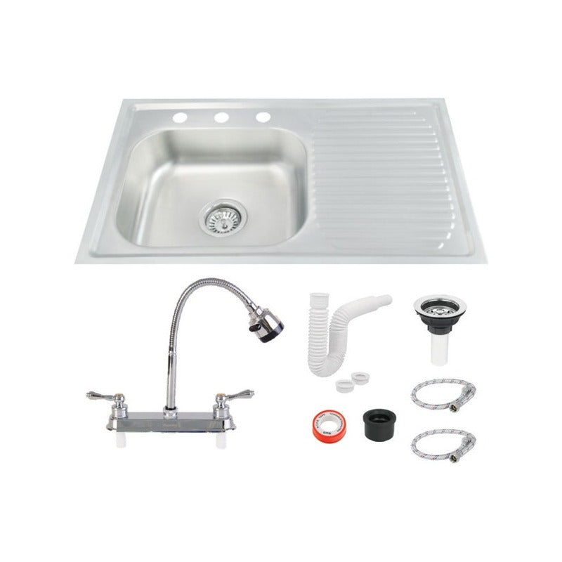 Fregadero Tarja Empotrar Acero Inox 80x50 C/kit Mezc Flexibl