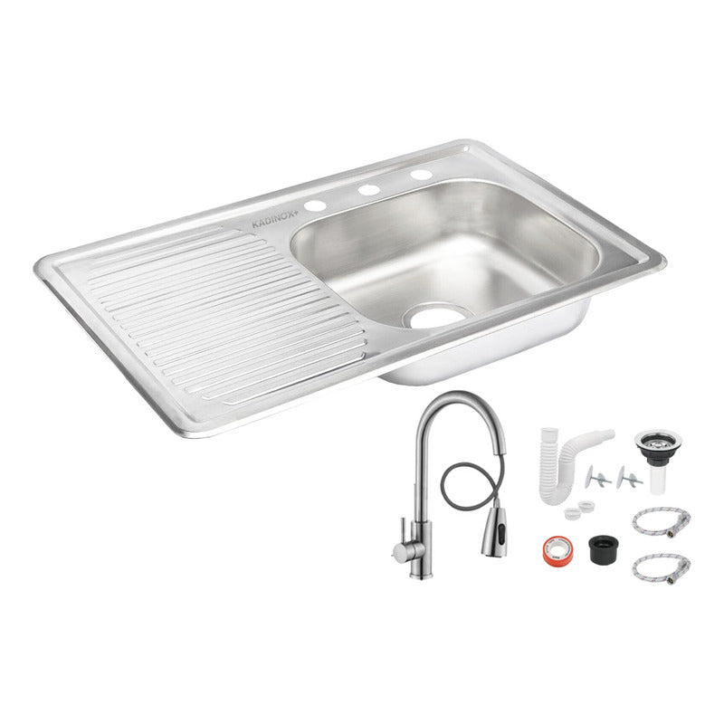 Fregadero Tarja Empotrar Acero Inox 80x50 C/kit Mezc Premium