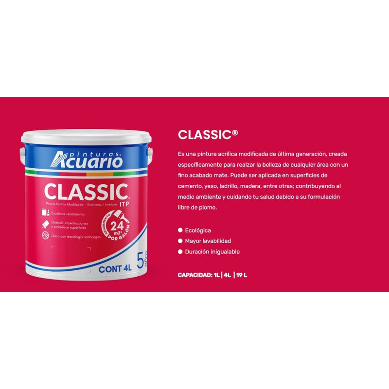 Galon De Pintura Vinilica Lavable Acuario Classic 4 Litros