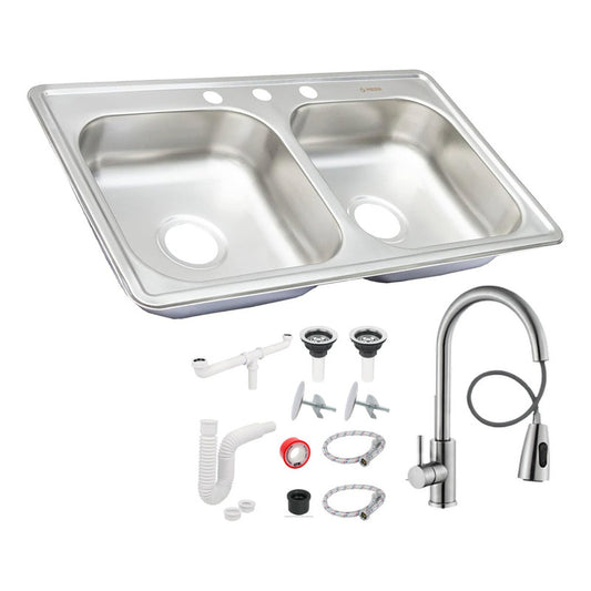 Fregadero Tarja Tina Doble Acero Inox 84x48 Con Kit Premium