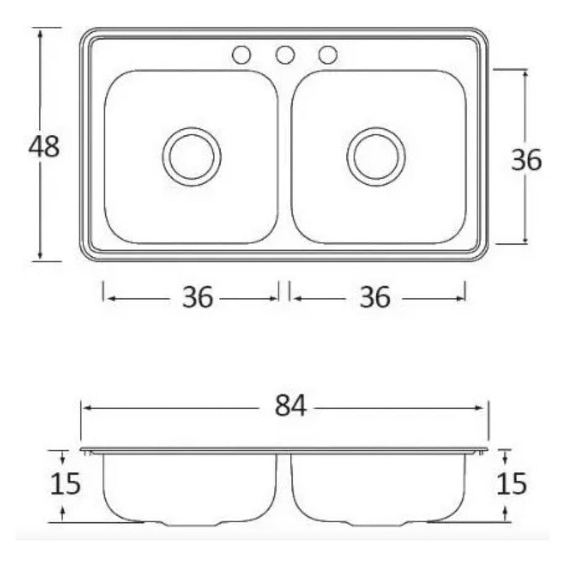 Fregadero Tarja Tina Doble Acero Inox 84x48 Con Kit Mez Flex