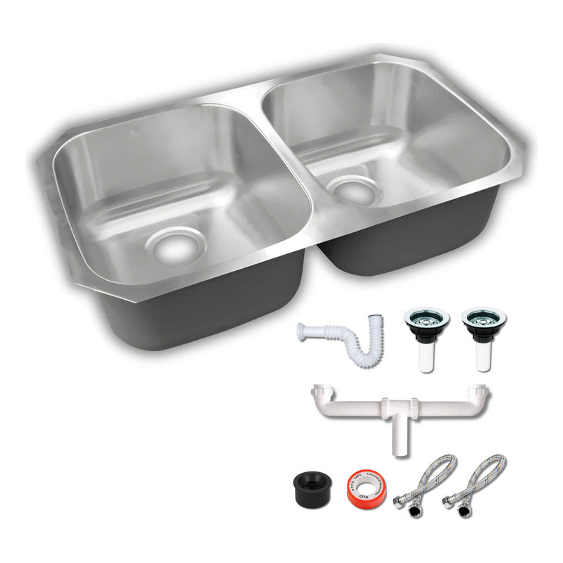 Fregadero Tarja Submontar Doble Tina Acero Inox Con Kit