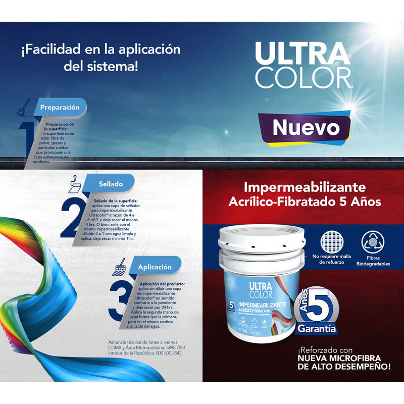 Impermeabilizante Ultracolor De Alto Desempeño Acrilico Aislante Termico Fotosensible Elastomerico 5 Años 19 Litros