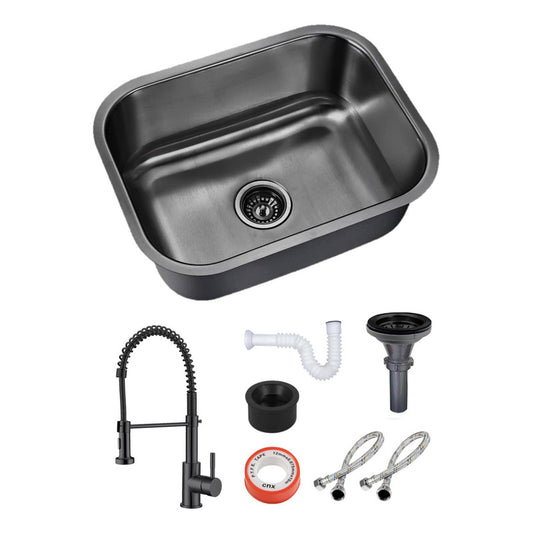 Fregadero Tarja Submontar 1 Tina Acero Inox C/kit Mezc Prem Color Negro Mate