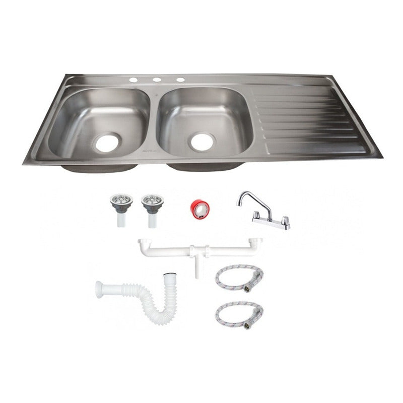 Fregadero Tarja Tina Doble Con Escurridor Acero Inox Con Kit