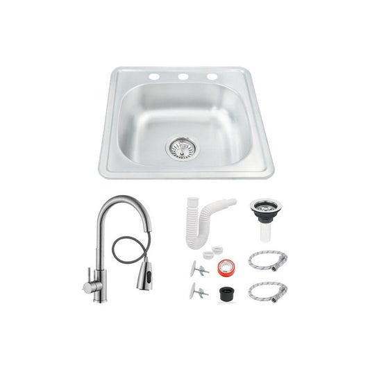 Tarja Fregadero Tipo Bar Acero Inox 48x48 Cm C/kit Mezc Prem